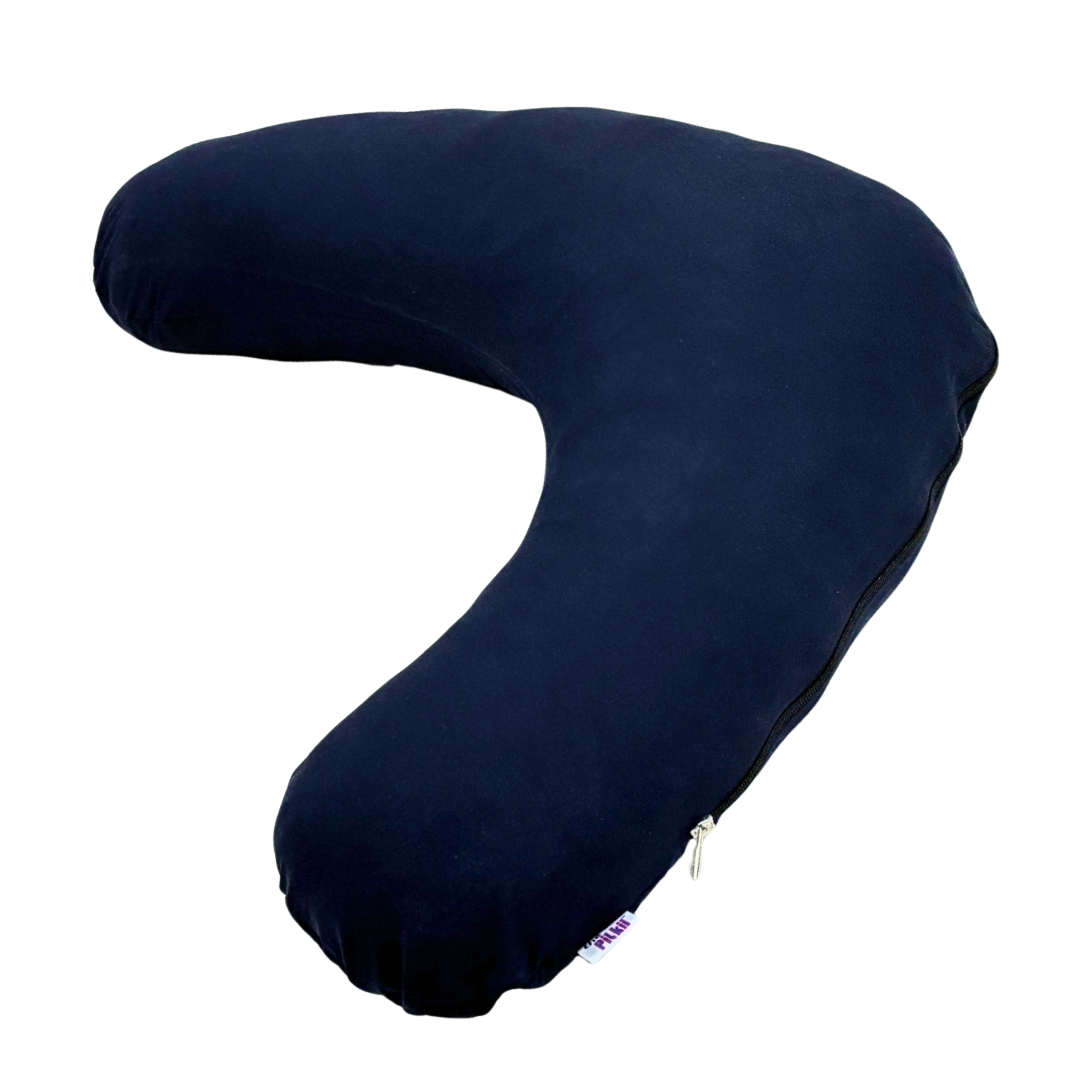 Navy blue U-shaped boomerang pillowcase on a white background